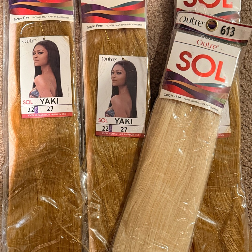 NEW SOL Yaki 100% Human Wefts Weave - Gold Blonde 3- Color 27 22in 1- 613 16in